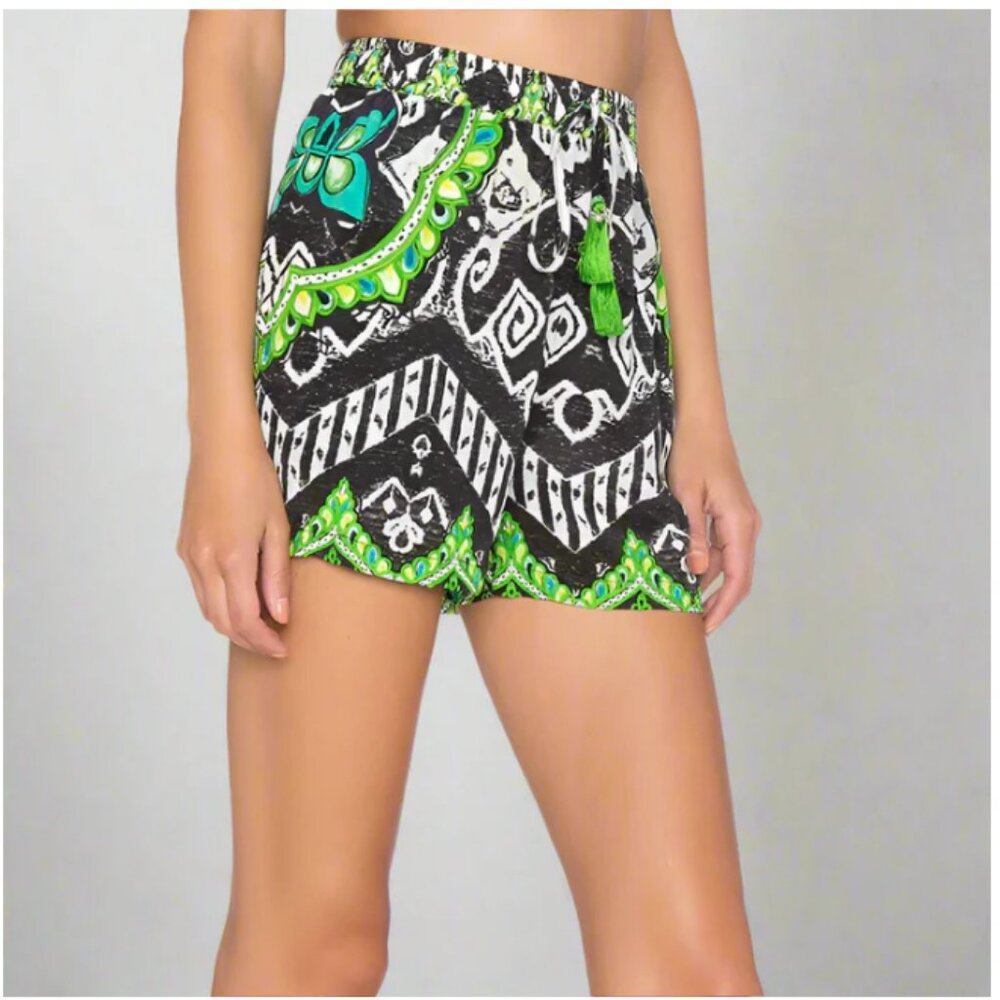 Rococo Sand Silk Beaded Mini Shorts Green Small